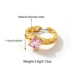 18k Gold-plated Stainless Steel Pink Zircon Adjustable Ring