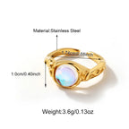Fashion Stainless Steel Round Moonstone Open Ring