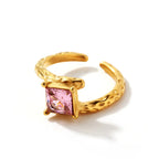 Stainless Steel Twisted Colorful Zircon Open Ring