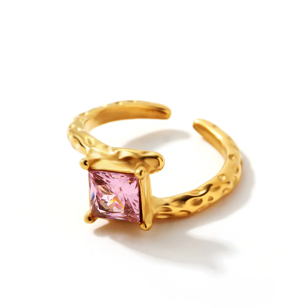 Stainless Steel Twisted Colorful Zircon Open Ring