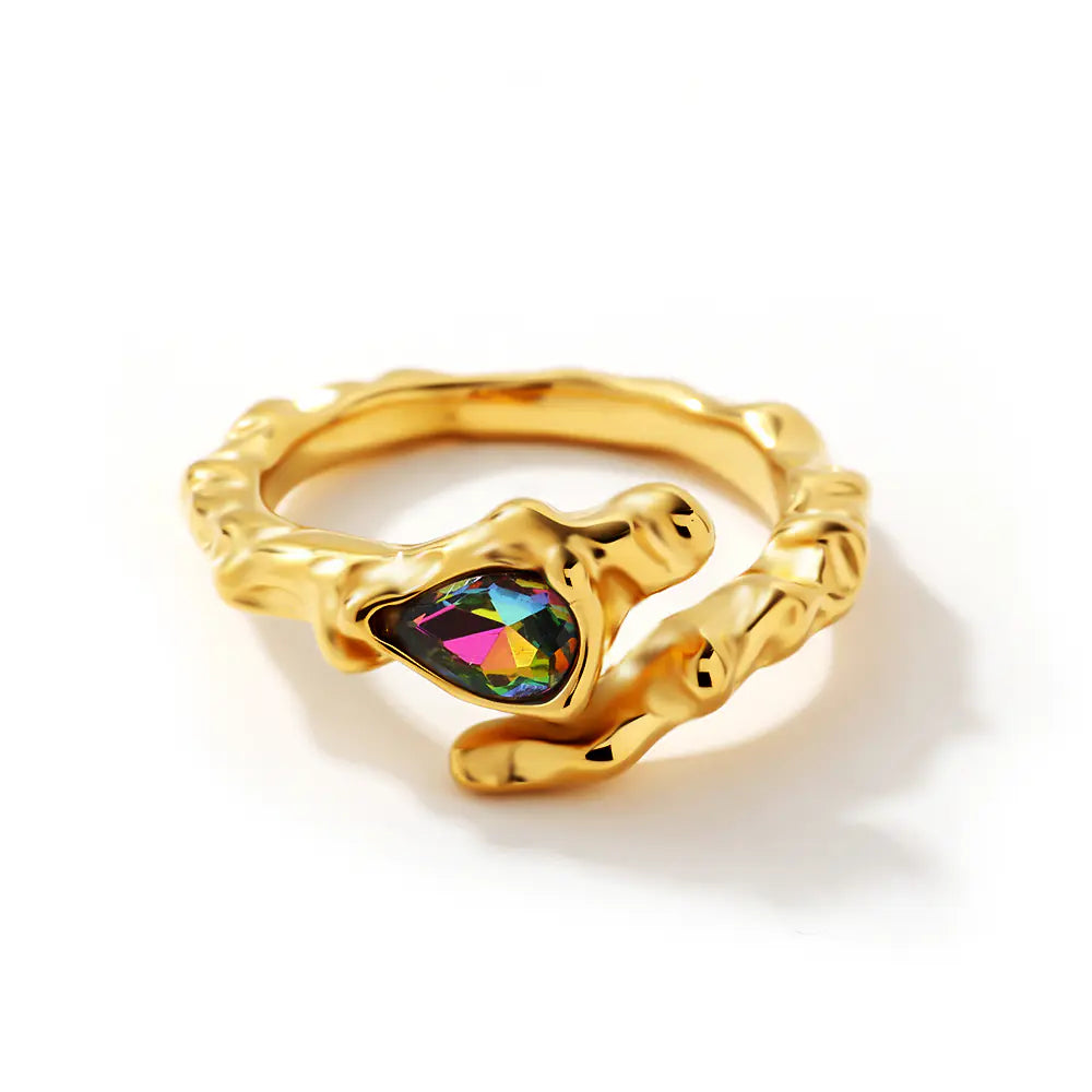 Stainless Steel Twisted White Zircon Open Ring