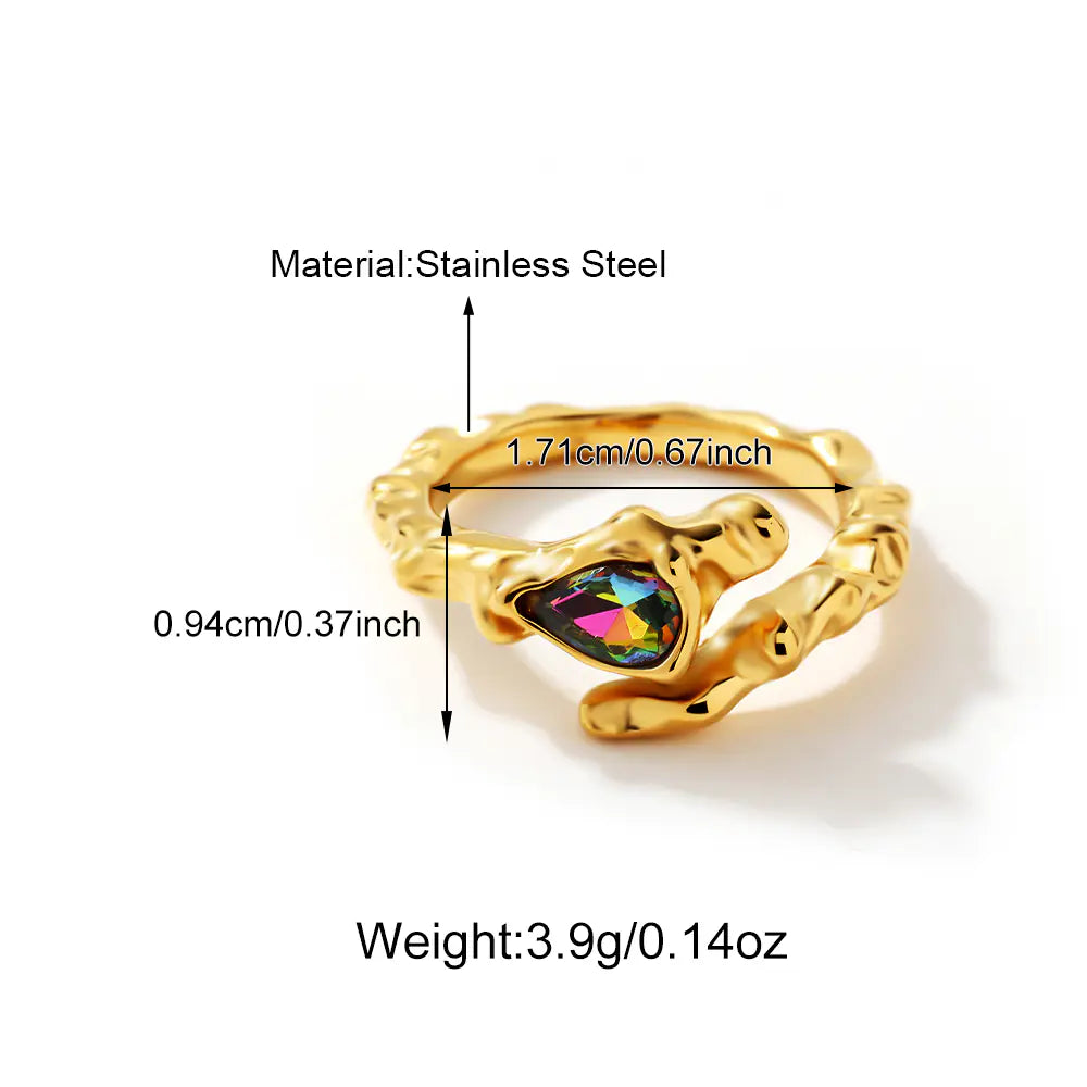 Stainless Steel Twisted White Zircon Open Ring