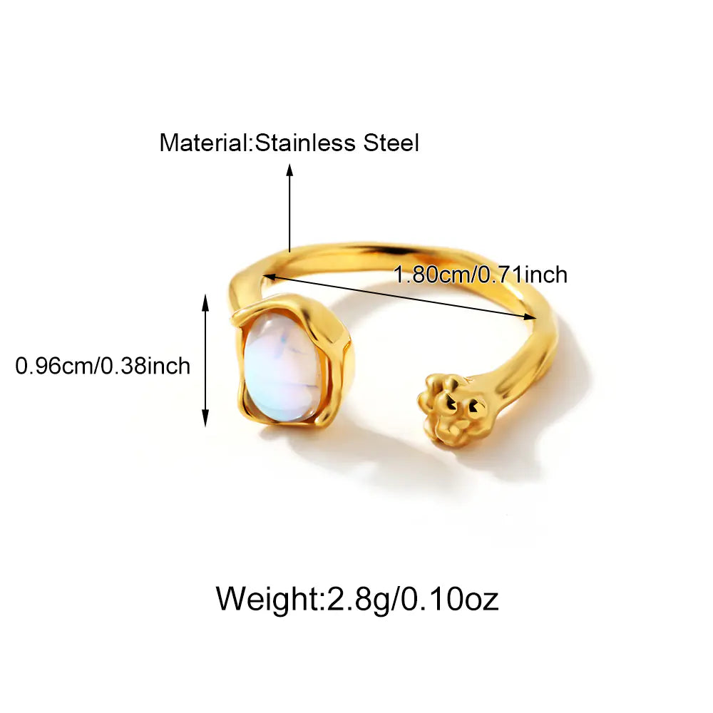 Stainless Steel Moonstone Design Open Ring