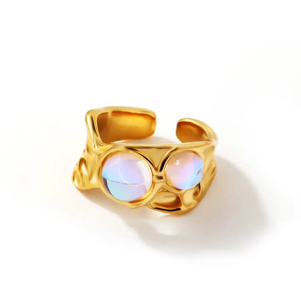 Stainless Steel Moonstone Design Open Ring