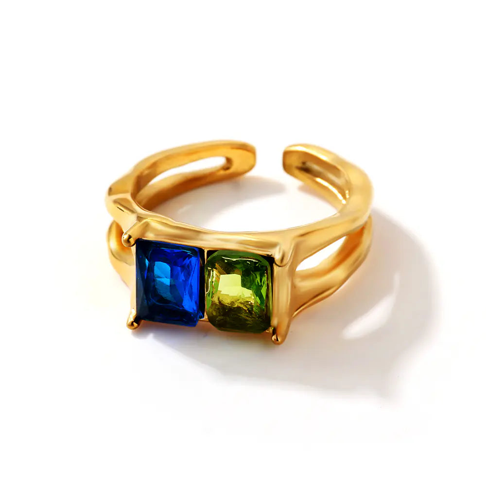 Two-Tone Double Color CZ Stainless Steel Open Ring