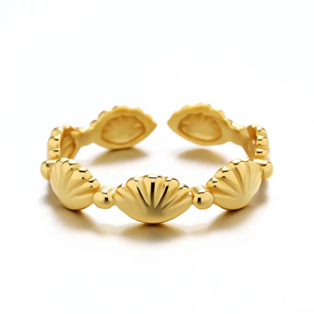 S925 Sterling Silver Shell-Inspired Fan-Shaped Ring