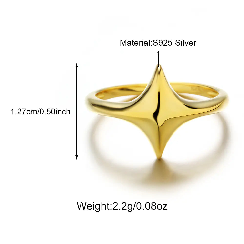 925 Sterling Silver Four-pointed starburst Plain Ring
