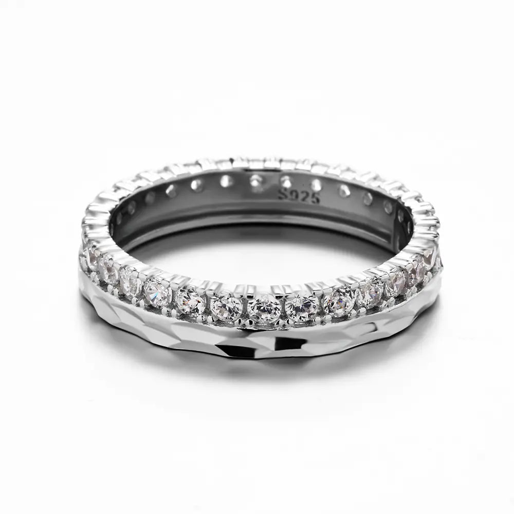 Fashion 925 Silver Geometry Round Zircon Ring