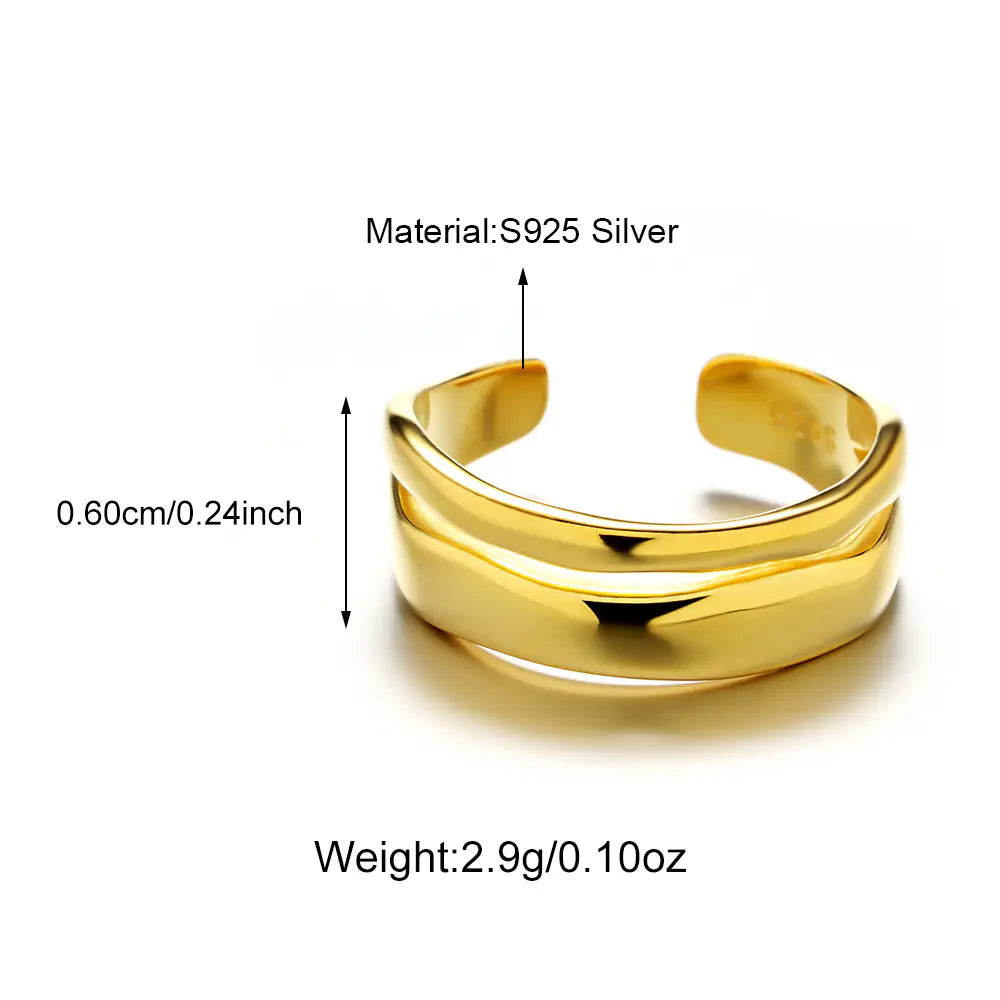 925 Sterling Silver Chunky Rings Irregular Double Layer