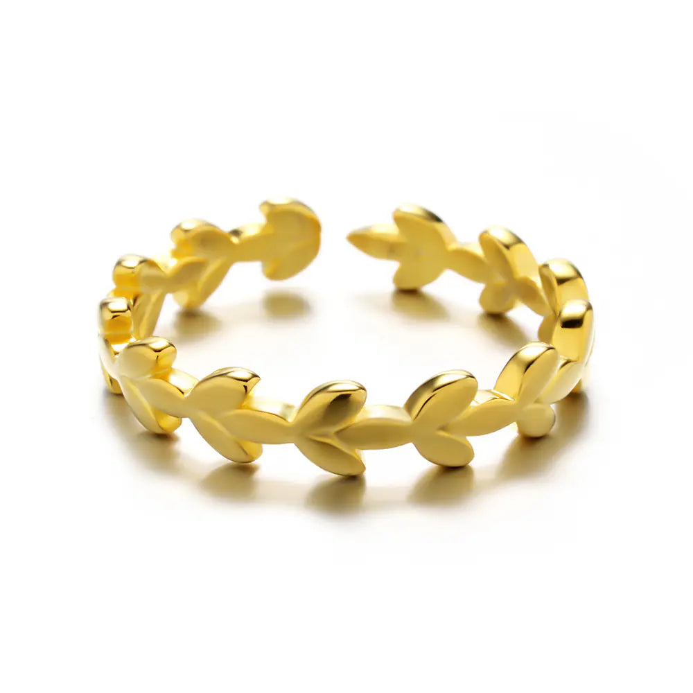 New S925 Sterling Silver Olive Branch Adjustable Ring