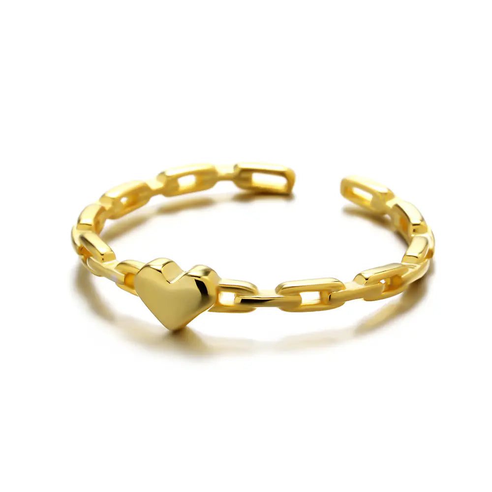 Trendy S925 Sterling Silver Heart Cuban Adjustable Ring