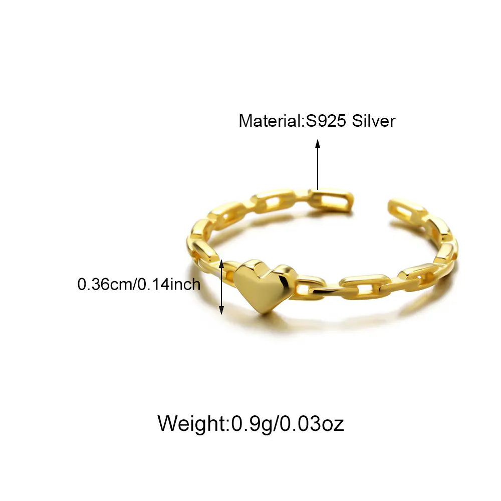 Trendy S925 Sterling Silver Heart Cuban Adjustable Ring