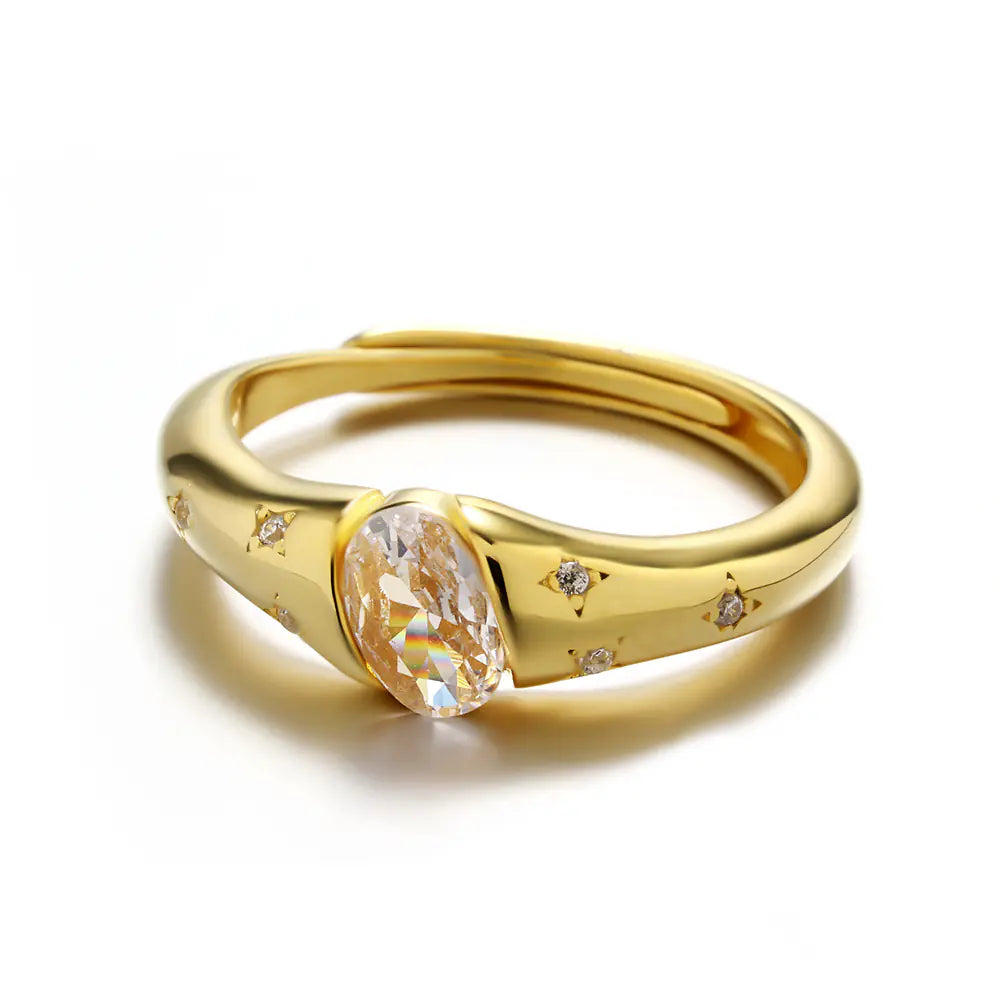 S925 Sterling Silver Oval Single CZ Open Ring