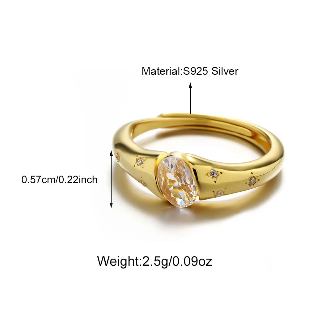 S925 Sterling Silver Oval Single CZ Open Ring
