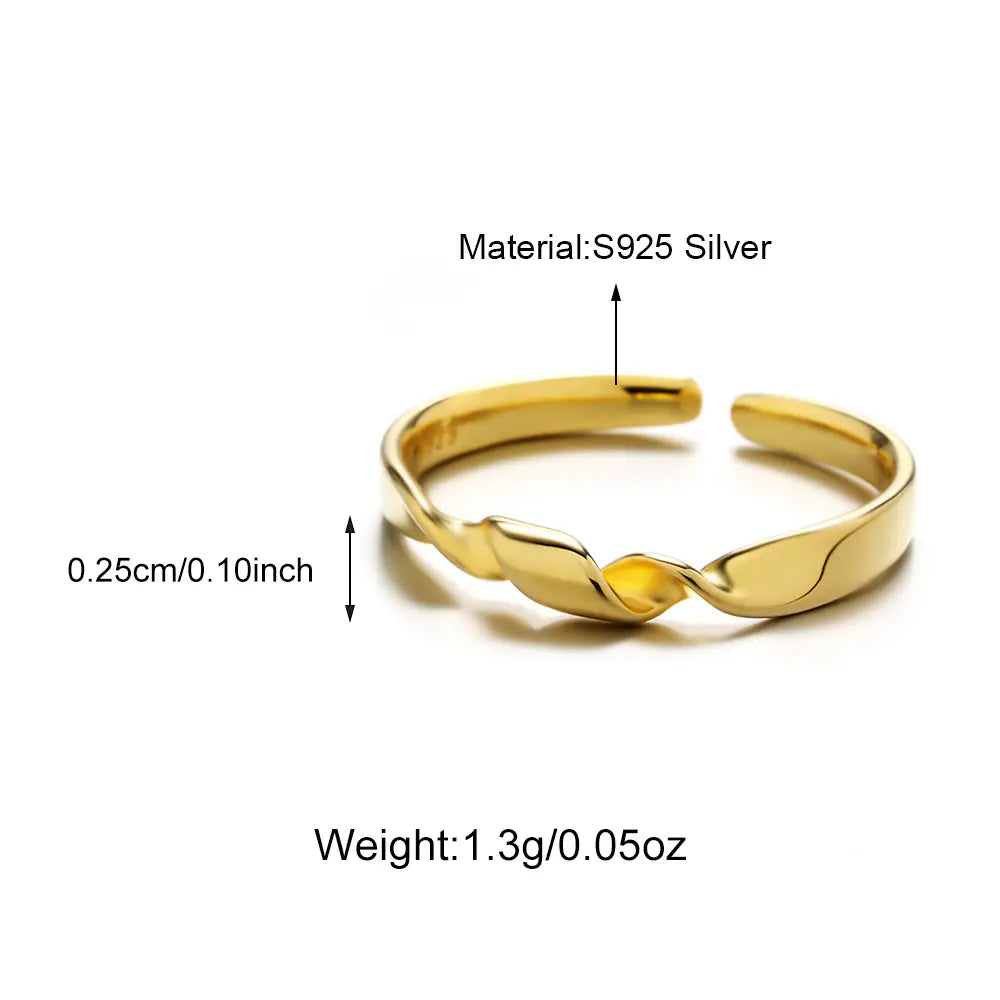Hot S925 Sterling Silver Geometric Link Adjustable Ring