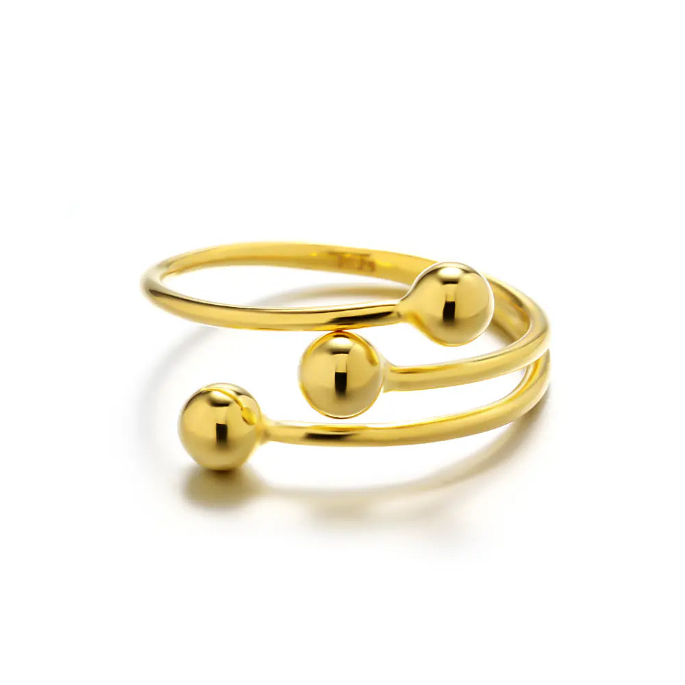S925 Sterling Silver Lined Round Beads Open Rings