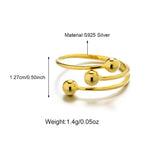 S925 Sterling Silver Lined Round Beads Open Rings