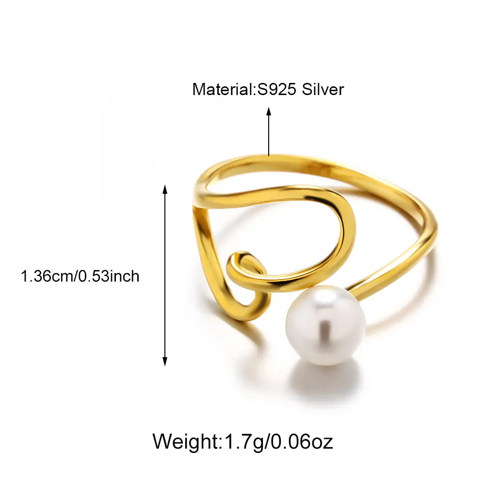S925 Sterling Silver Lined Shell Pearl Adjustable Ring