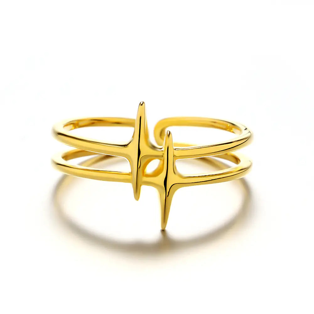 S925 Silver Double-layered Quadrilateral Star Open Ring