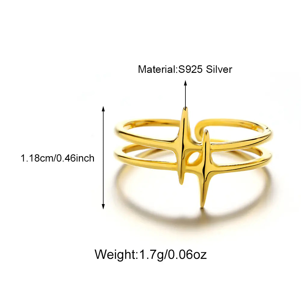 S925 Silver Double-layered Quadrilateral Star Open Ring