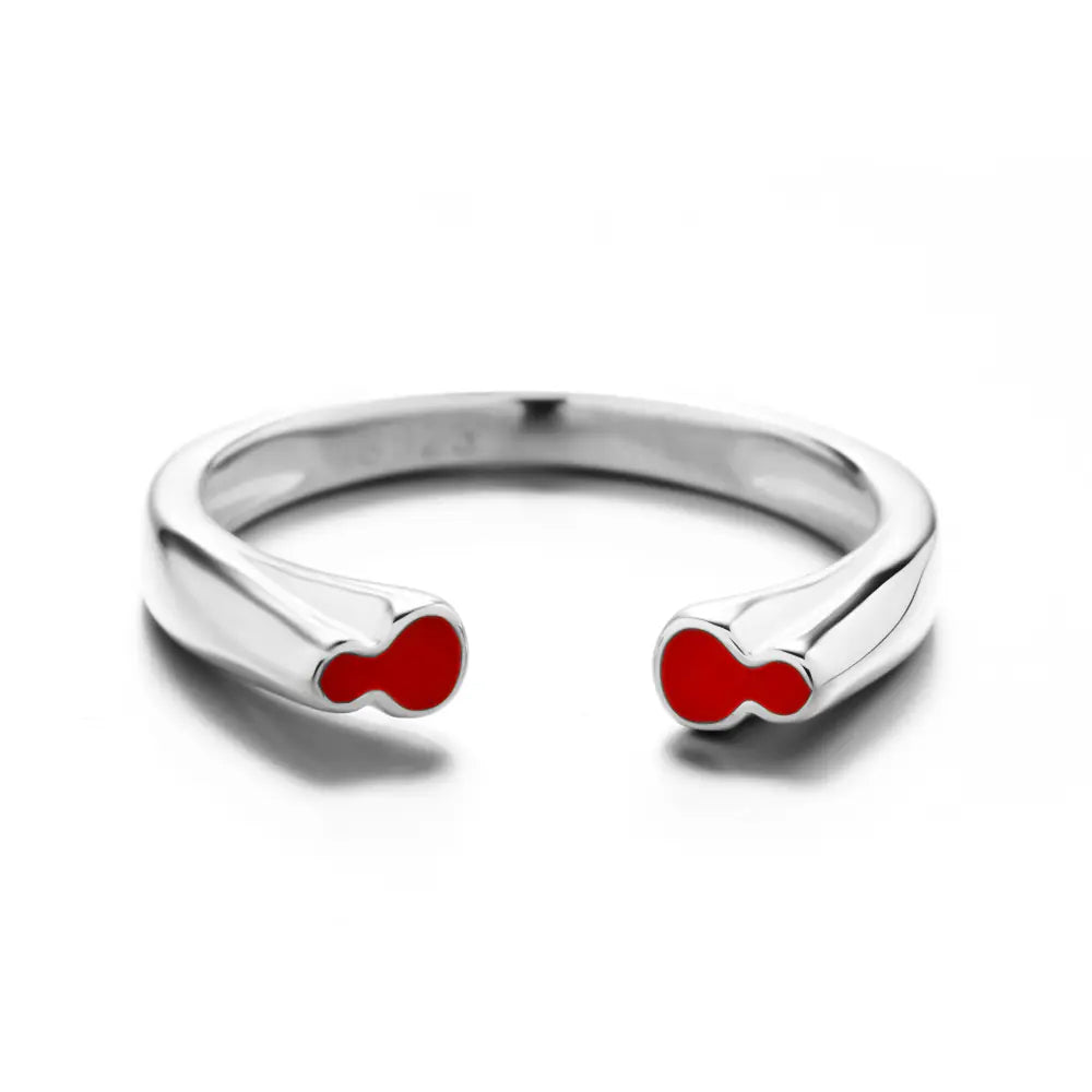 S925 Sterling Silver Red Enamel Double Gourd Open Ring