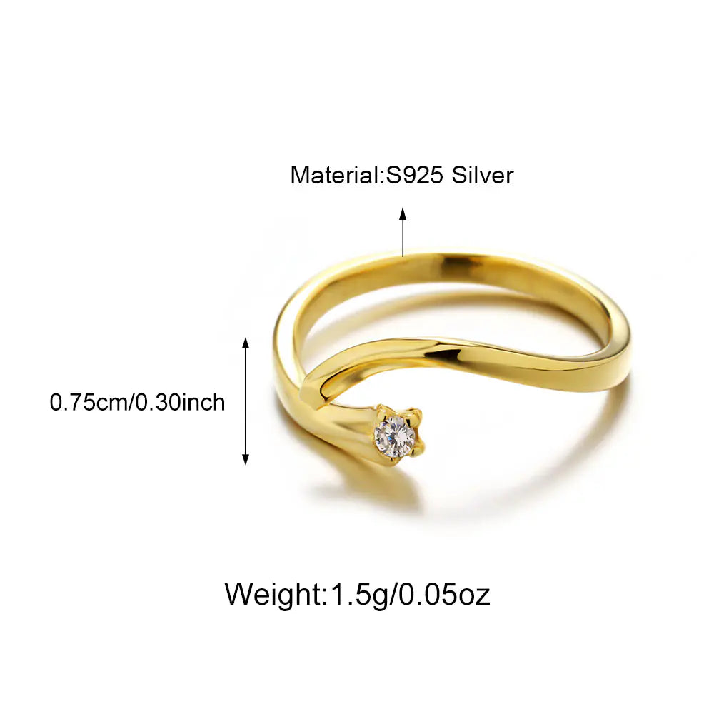 925 Sterling Silver Twisted Line Zircon Fashion Ring