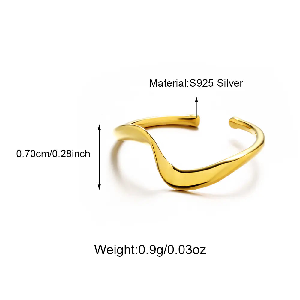 925 Sterling Silver Open Ring with Smooth Wave Shape
