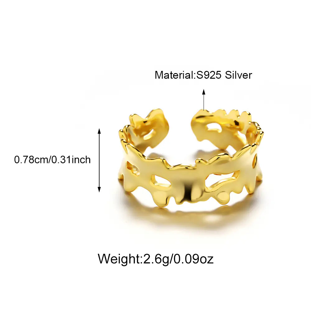 925 Sterling Silver Irregular Hollow Flower Edge Rings