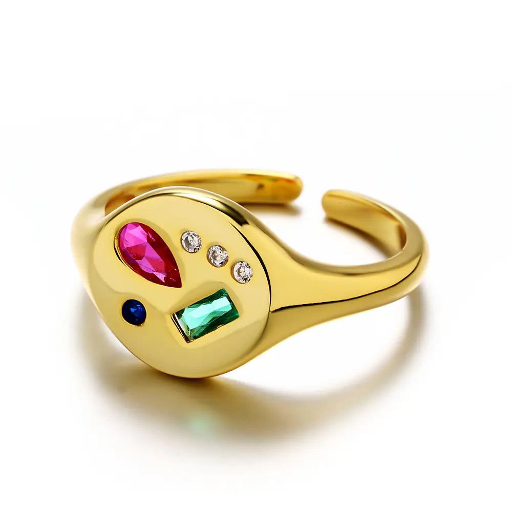 925 Sterling Silver Circular Inlaid Irregular Color Ring