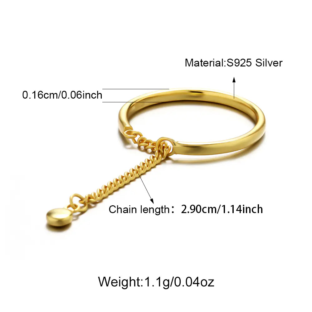S925 silver Bead-shaped Chain Adjustable Gold Ring