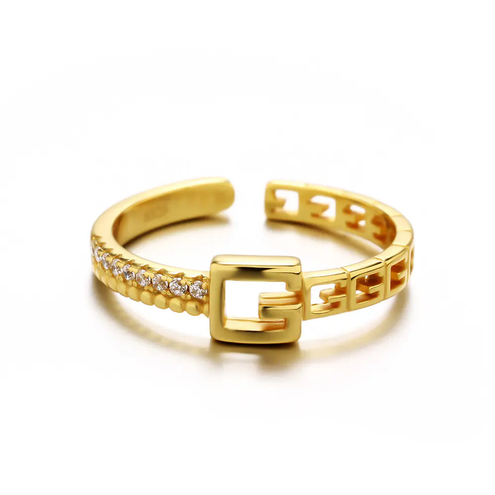 S925 Sterling Silver Belt Buckle Adjustable Gold Ring