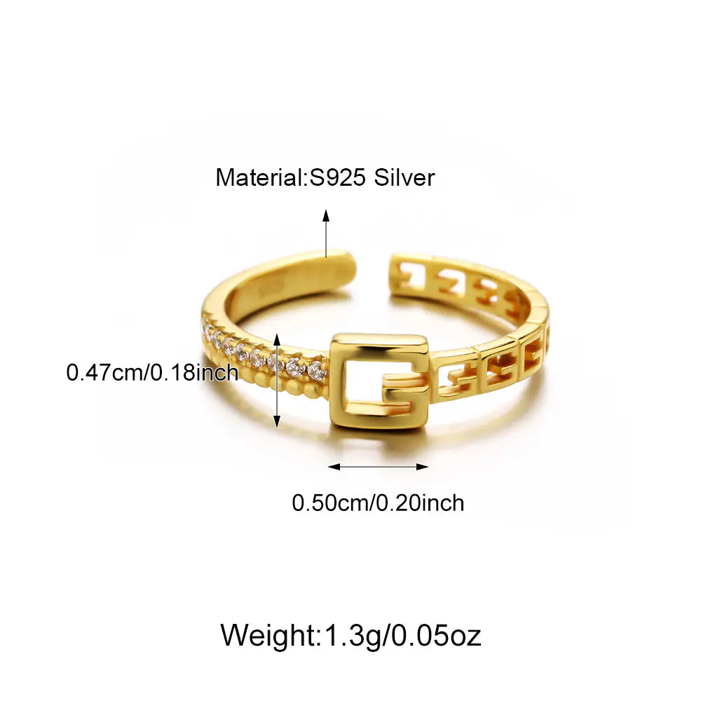 S925 Sterling Silver Belt Buckle Adjustable Gold Ring