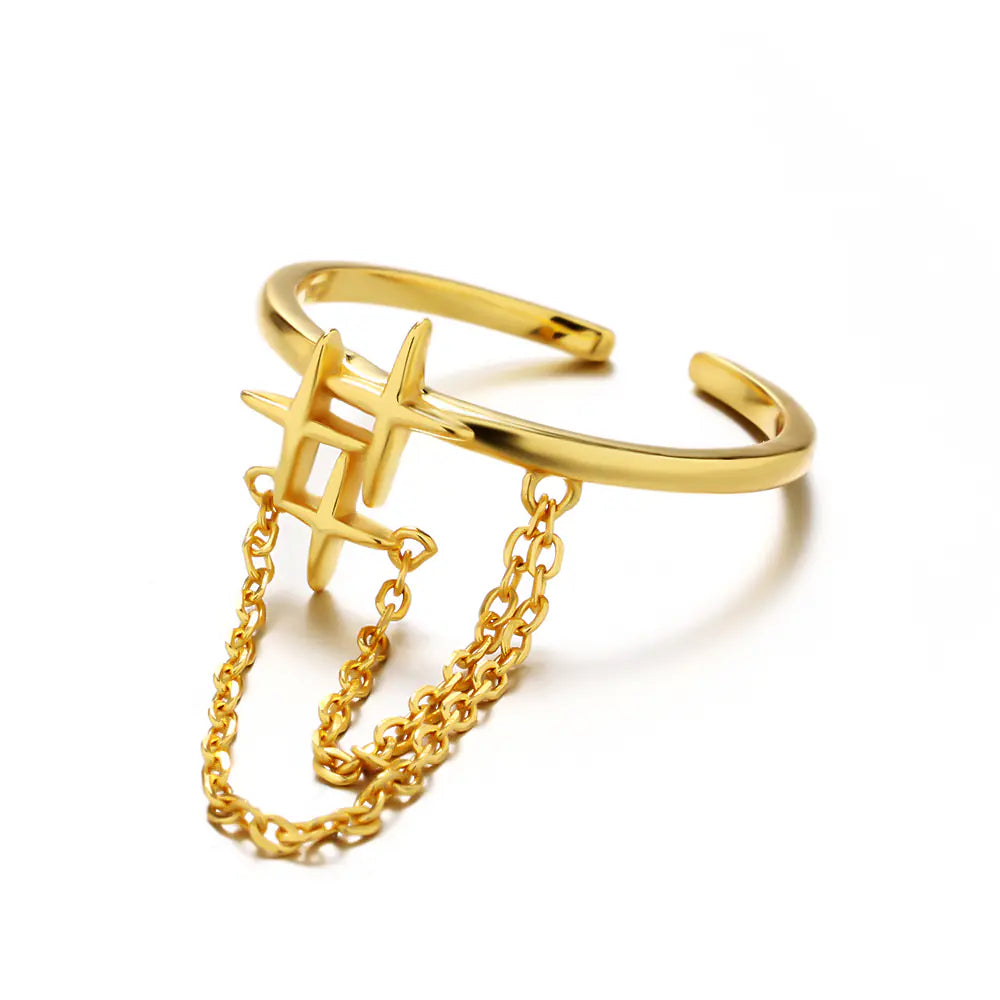 S925 Sterling Silver Star Chain Fringed Adjustable Ring
