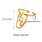 S925 Sterling Silver Star Chain Fringed Adjustable Ring