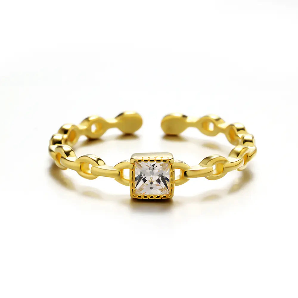 Simple S925 Sterling Silver Main Baguette CZ Open Rings