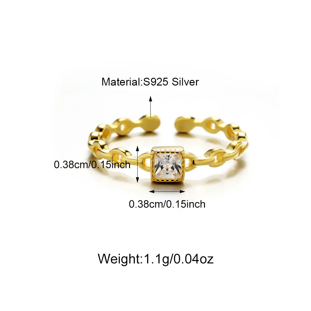 Simple S925 Sterling Silver Main Baguette CZ Open Rings