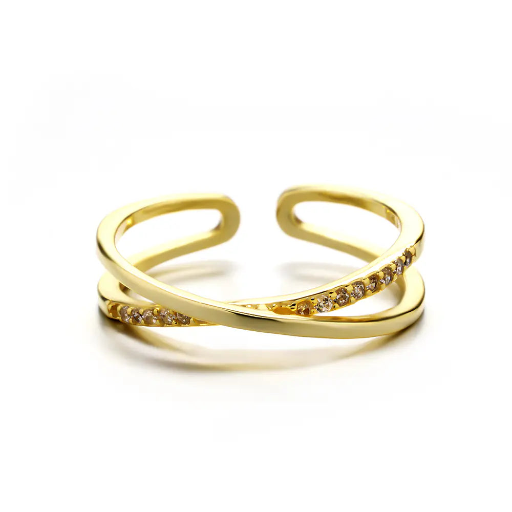 925 Sterling Silver Cross CZ Gold Plated Color Ring
