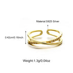 925 Sterling Silver Cross CZ Gold Plated Color Ring