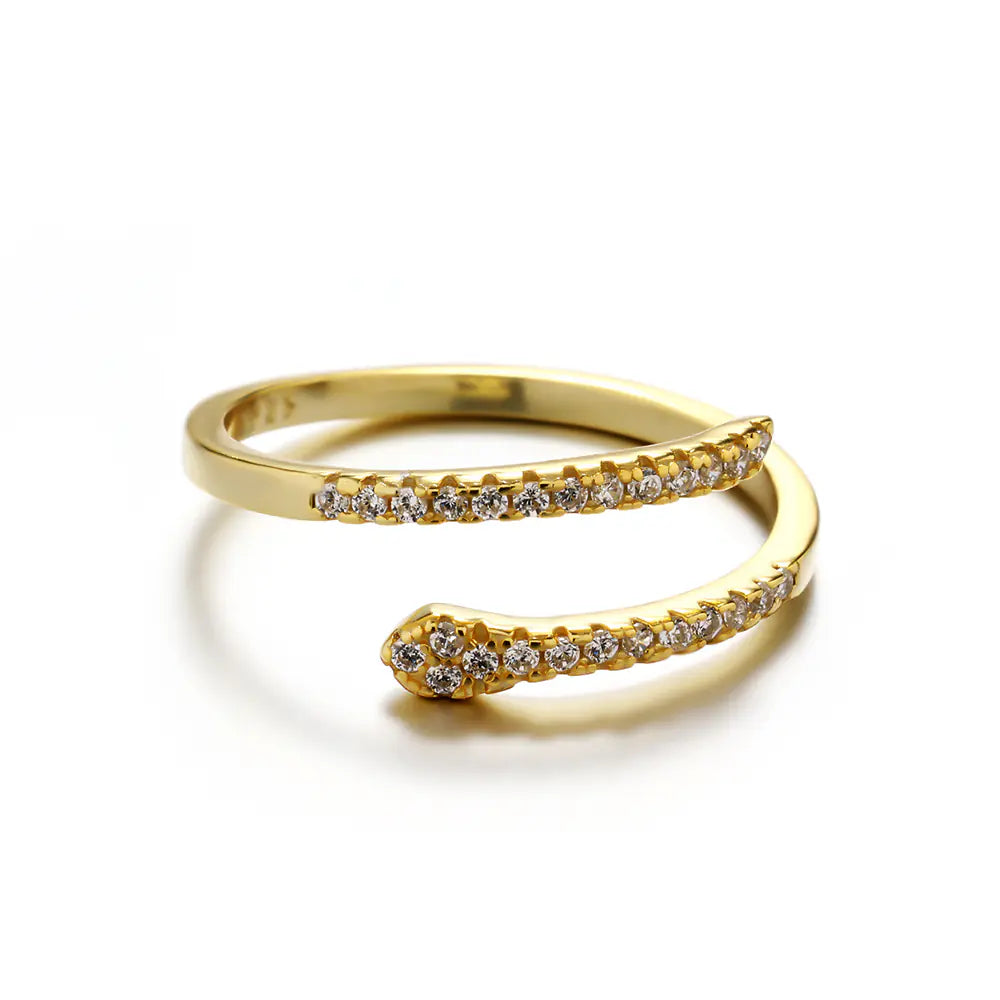 Snake Design 925 Sterling Silver CZ 18K Gold Ring