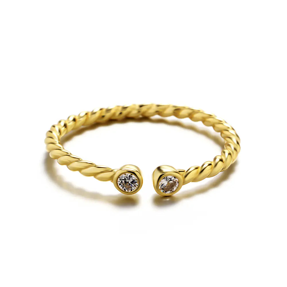 Twisted 925 Silver CZ 18K Gold Ring