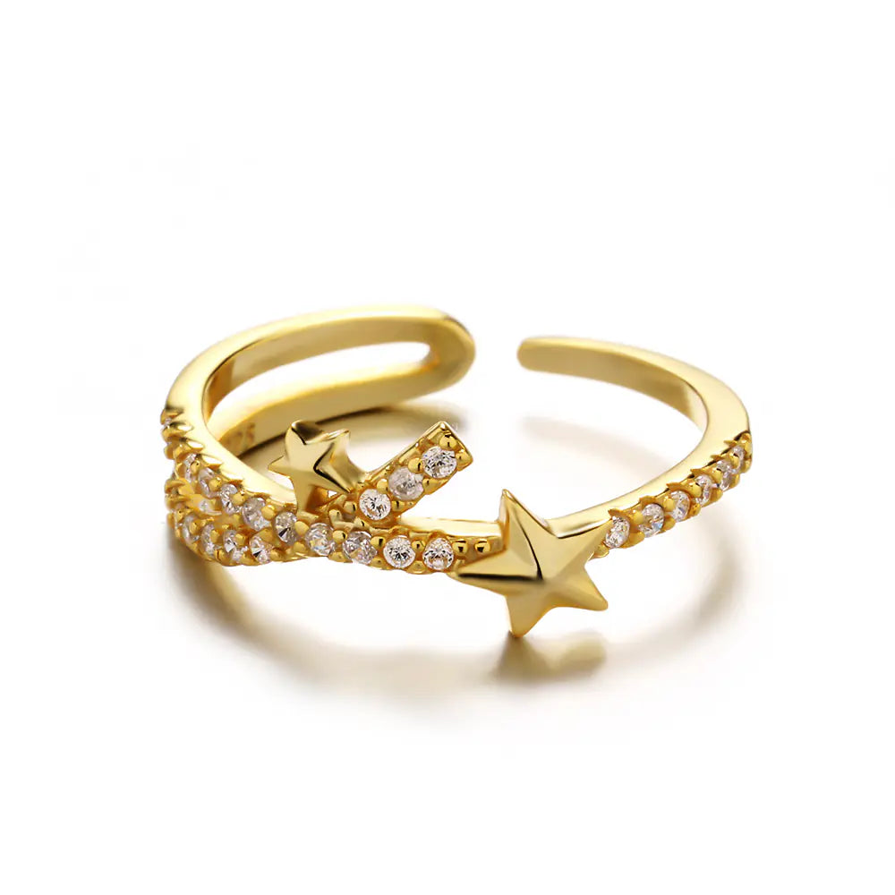 Full CZ Star Design Non 925 Silver CZ 18K Gold Ring