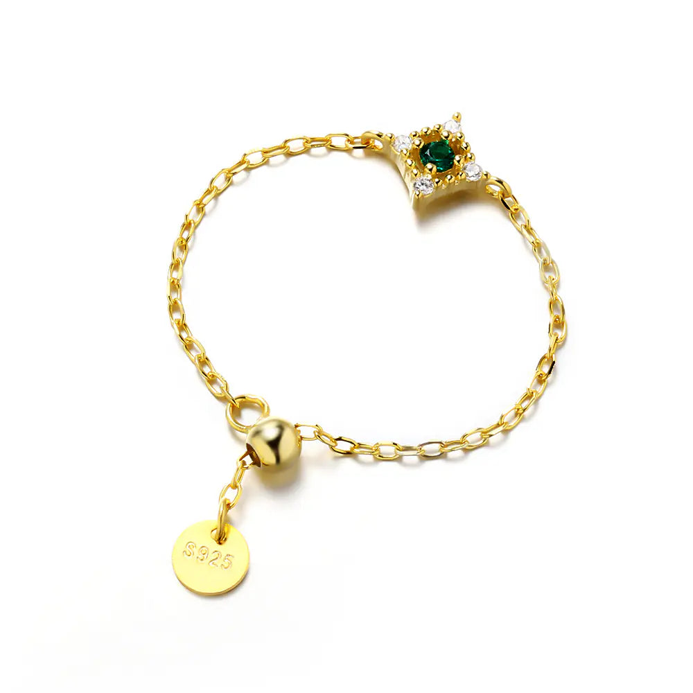 Sterling Silver 14K Gold Emerald Chain Ring