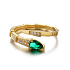 Green CZ Snake Design 925 Sterling Silver Gold Ring