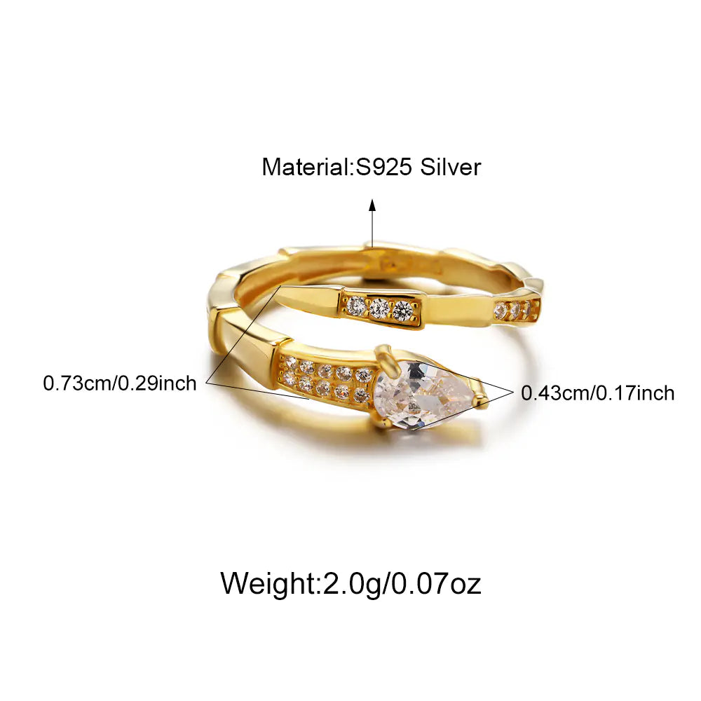White Zicorn Snake Design 925 Sterling Silver Gold Ring