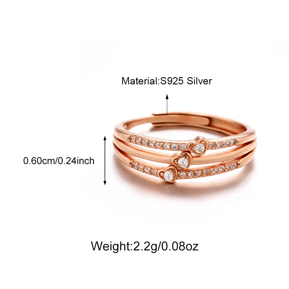 Rose Gold Heart CZ 925 Sterling Silver Ring