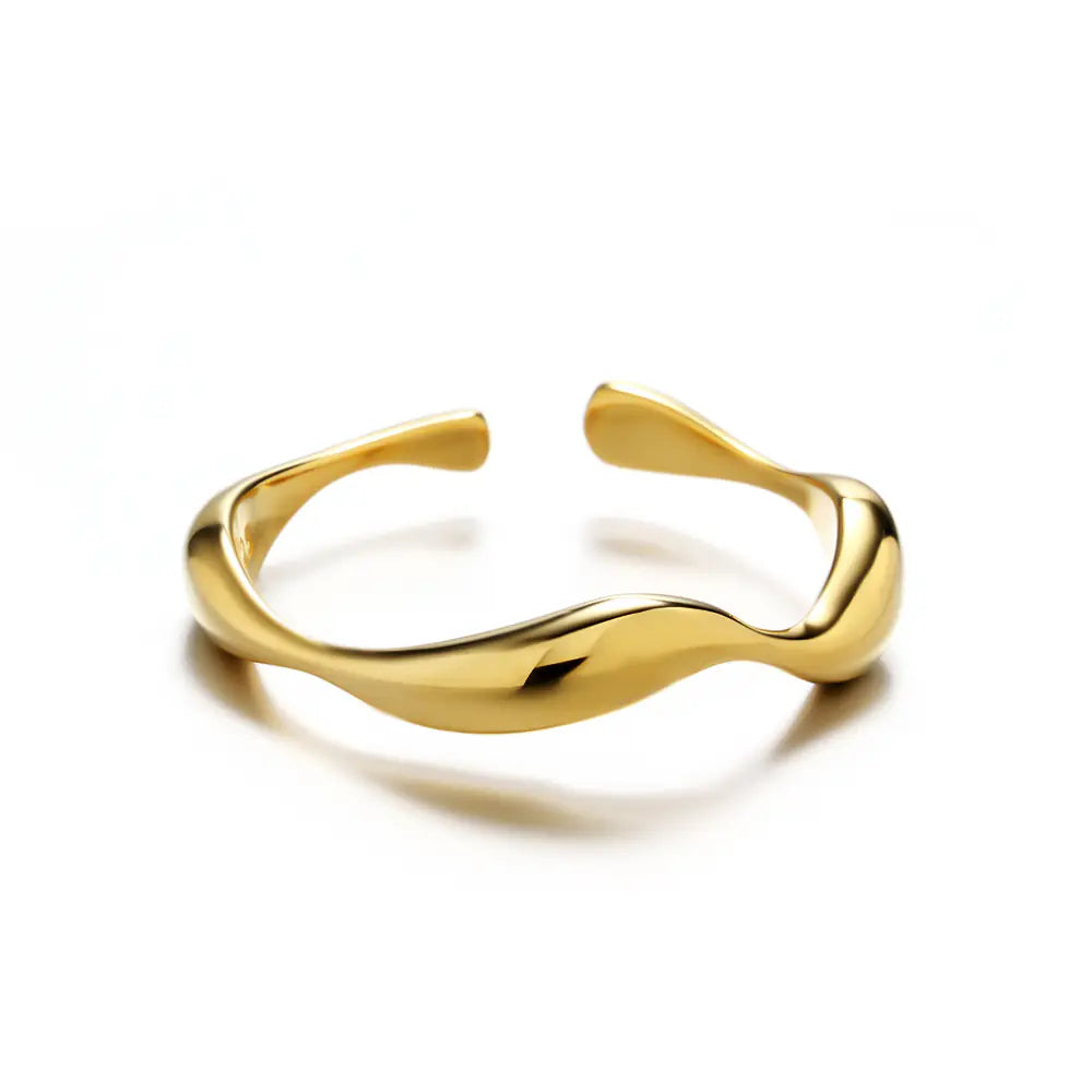 925 Sterling Silver Gold Plated Wave CZ Ring