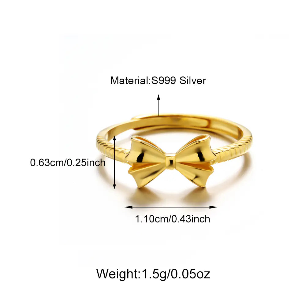 Trendy Dainty 925 Silver Chic Shiny Bow Ring