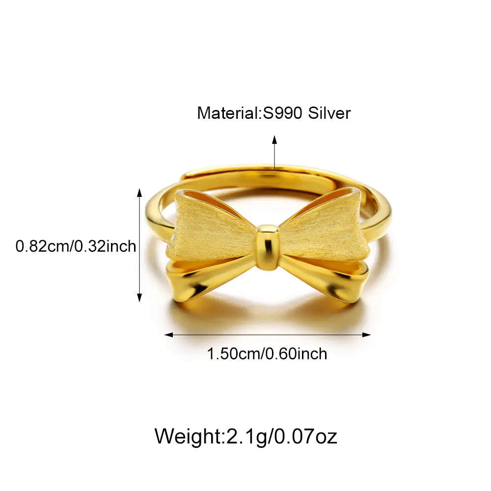 Trendy Dainty 925 Silver Chic Shiny Bow Ring