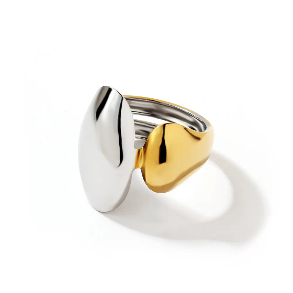 Two-Tone Large And Small Oval Stainless Steel Ring