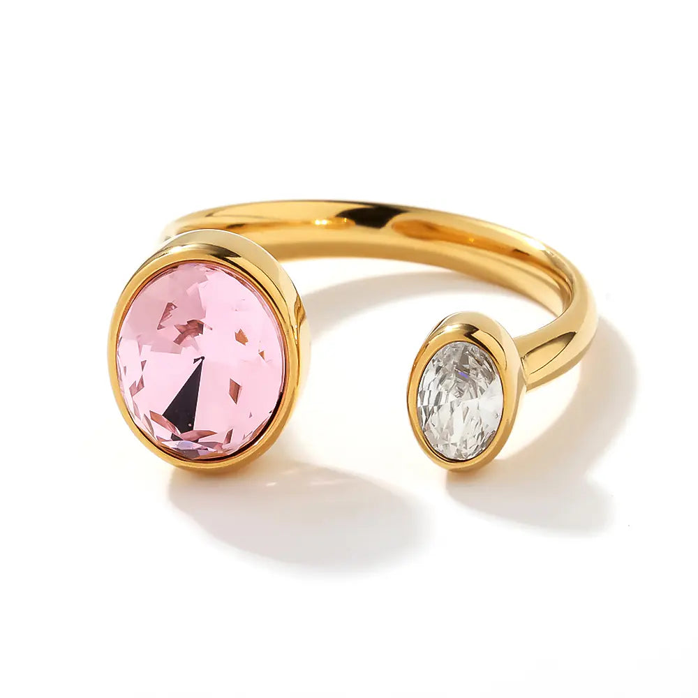 Stainless Steel Pink Zircon Adujstable Rings